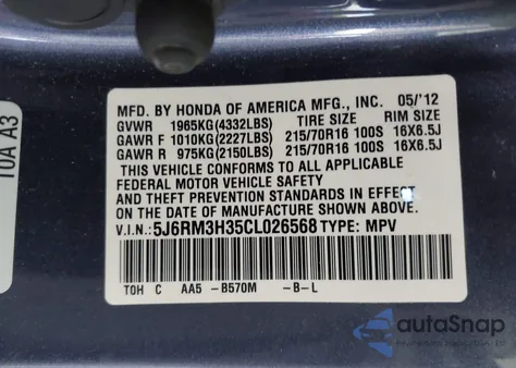 2012 Honda Cr-V Lx from USA, damaged, VIN 5J6RM3H35CL026568